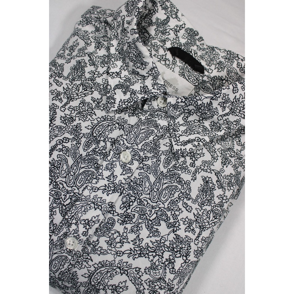 Express Vintage 90's Paisley Shirt Mens L Black White Floral Cotton Long Sleeve